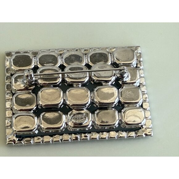 Vintage 50's Kramer NY Rhinestone Rectangle Brooch Blue Pale Lavender - Picture 8 of 10